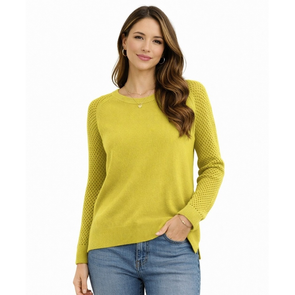 Theory 100% Wool Women's Sweater Vibrant Yellow Mesh Knit Classic‎ S P